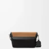 Mini Flex messenger in tela e pelle scamosciata Nero/Oro scuro