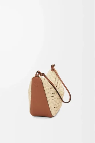 Mini Hammock Hobo in rafia e pelle di vitello Marrone chiaro/Naturale