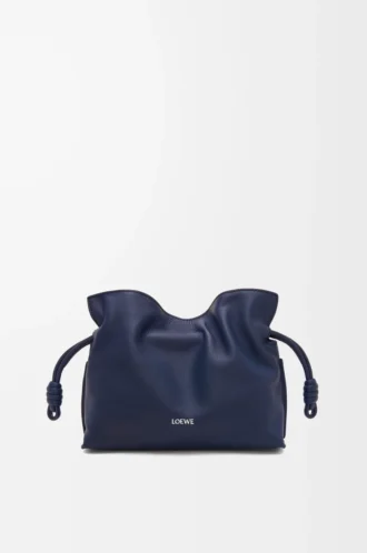 Mini pochette Flamenco in pelle di vitello nappa blu abisso