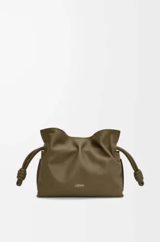 Mini pochette Flamenco in pelle di vitello nappa Dark Khaki