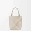 Mini Puzzle Fold tote in morbida pelle di vitello martellata Light Ghost