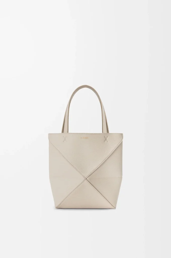 Mini Puzzle Fold tote in morbida pelle di vitello martellata Light Ghost
