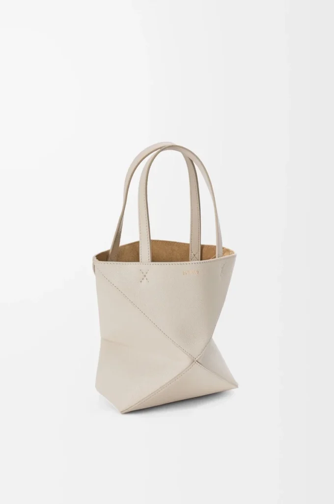 Mini Puzzle Fold tote in morbida pelle di vitello martellata Light Ghost