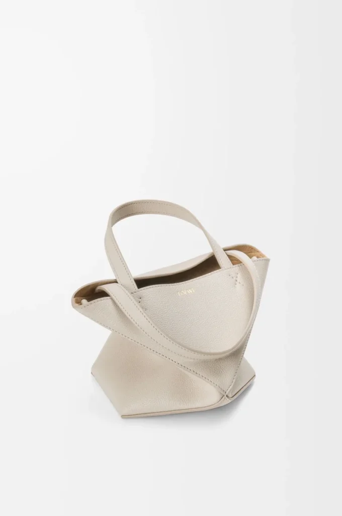 Mini Puzzle Fold tote in morbida pelle di vitello martellata Light Ghost