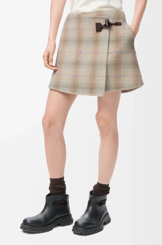 Minigonna in misto lana e cashmere Beige