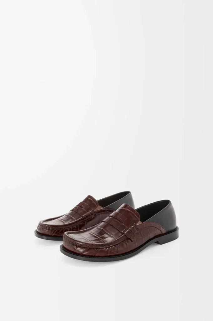 Mocassino con linguetta posteriore Campo in pelle di vitello goffrata e pelle di agnello nappa Marrone scuro/Nero Mocassino con linguetta posteriore Campo in pelle di vitello goffrata e pelle di agnello nappa Marrone scuro/Nero