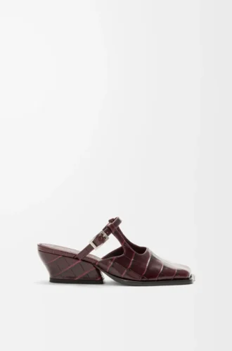 Mule Onda in pelle di vitello goffrata bordeaux