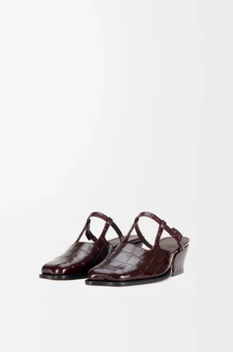 Mule Onda in pelle di vitello goffrata bordeaux
