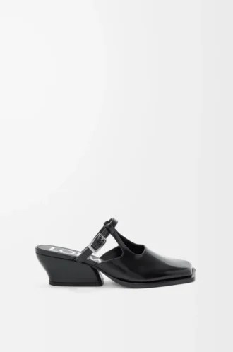Mule Onda in pelle di vitello spazzolata nera