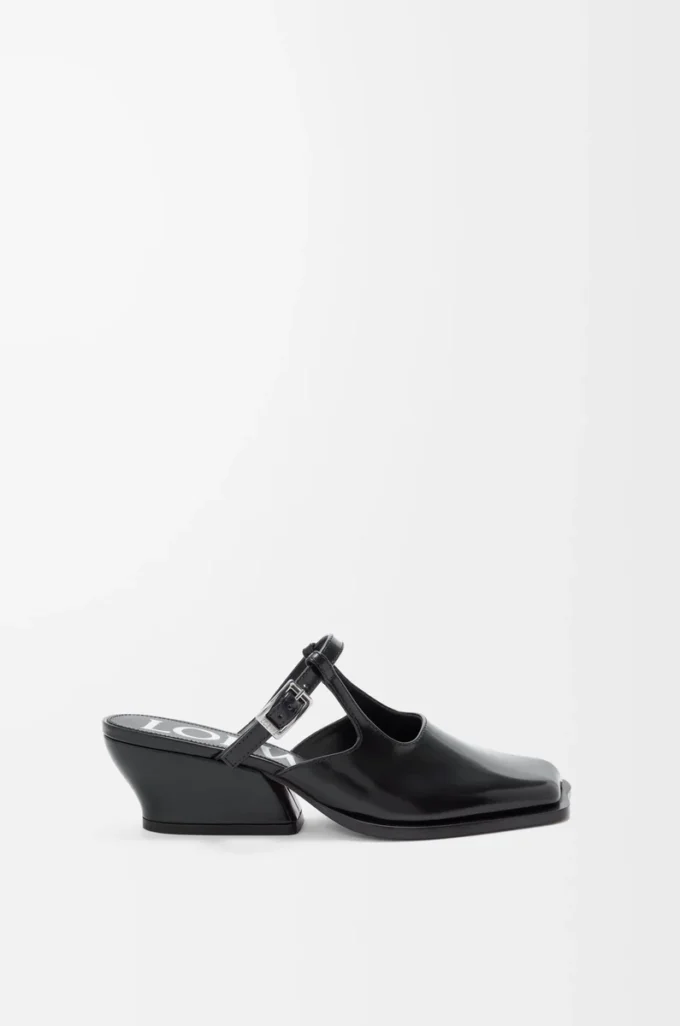 Mule Onda in pelle di vitello spazzolata nera