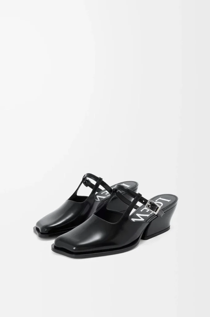 Mule Onda in pelle di vitello spazzolata nera
