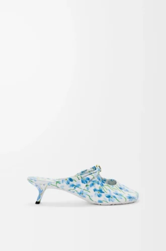 Mule Pebble Soft in pelle di agnello nappa stampata Soft White/Blue