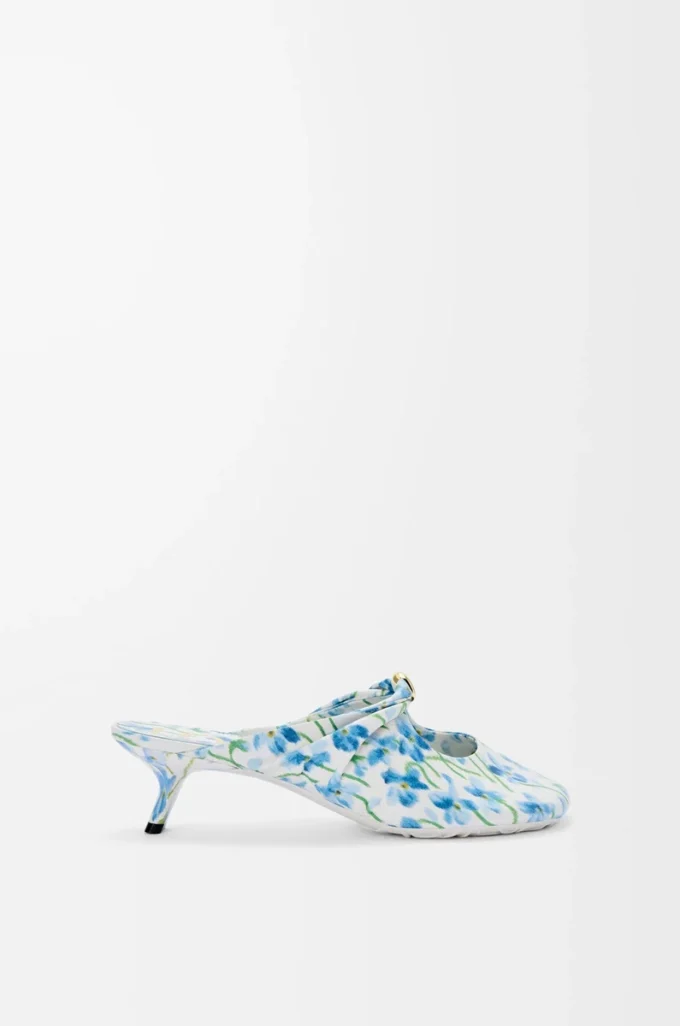 Mule Pebble Soft in pelle di agnello nappa stampata Soft White/Blue