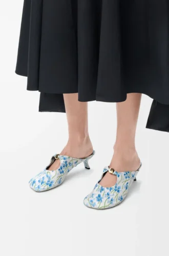 Mule Pebble Soft in pelle di agnello nappa stampata Soft White/Blue
