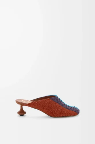 Mule Toy in tela ricamata Caramel/Bright Green