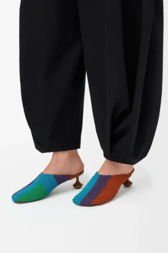 Mule Toy in tela ricamata Caramel/Bright Green