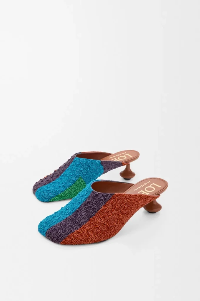 Mule Toy in tela ricamata Caramel/Bright Green Mule Toy in tela ricamata Caramel/Bright Green