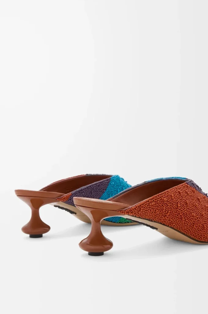 Mule Toy in tela ricamata Caramel/Bright Green Mule Toy in tela ricamata Caramel/Bright Green