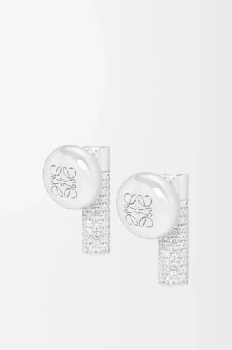 Orecchini a bottone Pebble in argento sterling e cristalli Argento/Bianco