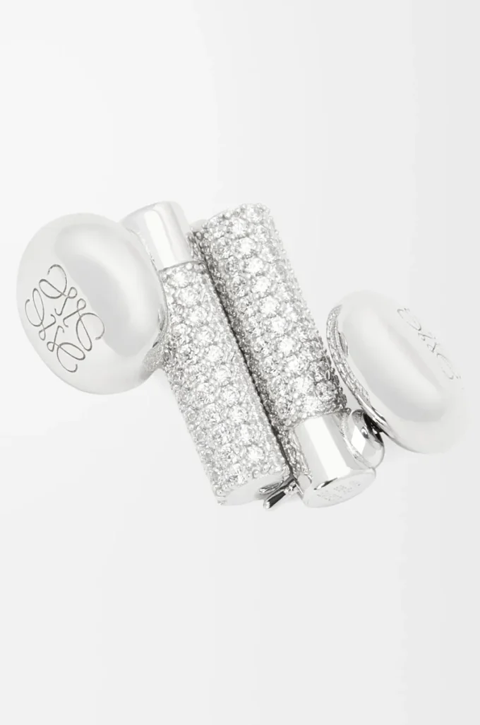 Orecchini a bottone Pebble in argento sterling e cristalli Argento/Bianco