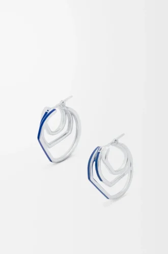 Orecchini a cerchio sovrapposti in argento sterling e smalto Argento/Blu