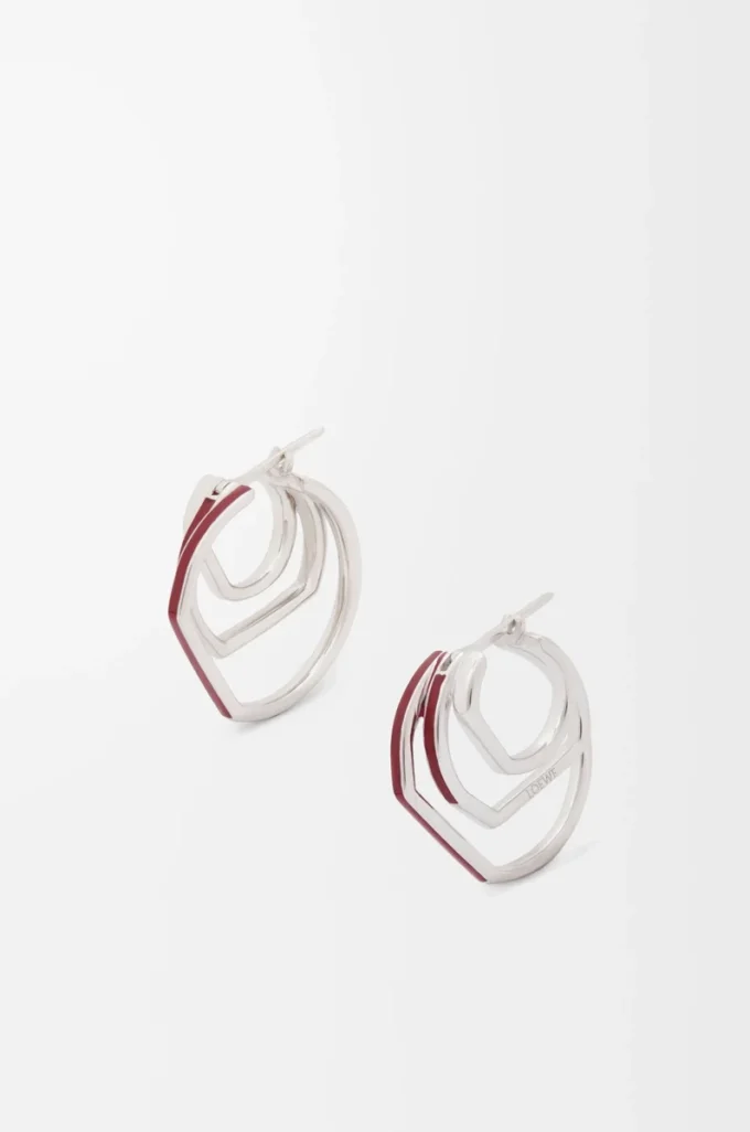 Orecchini a cerchio sovrapposti in argento sterling e smalto Argento/Borgogna