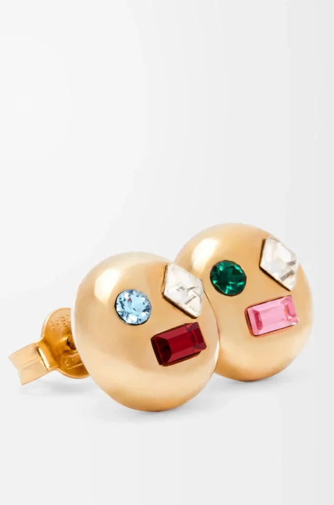 Orecchini Anagram Pebble in argento sterling e cristalli Oro/Rosso