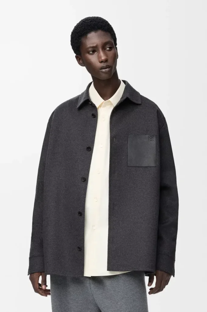Overshirt in lana e cashmere Charcoal Melange