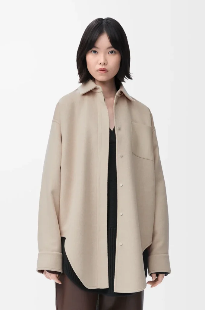 Overshirt in lana e cashmere Melange beige chiaro