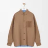 Overshirt in lana vergine e cashmere Camel/Blu