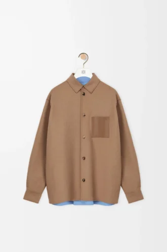 Overshirt in lana vergine e cashmere Camel/Blu