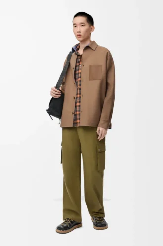 Overshirt in lana vergine e cashmere Camel/Blu