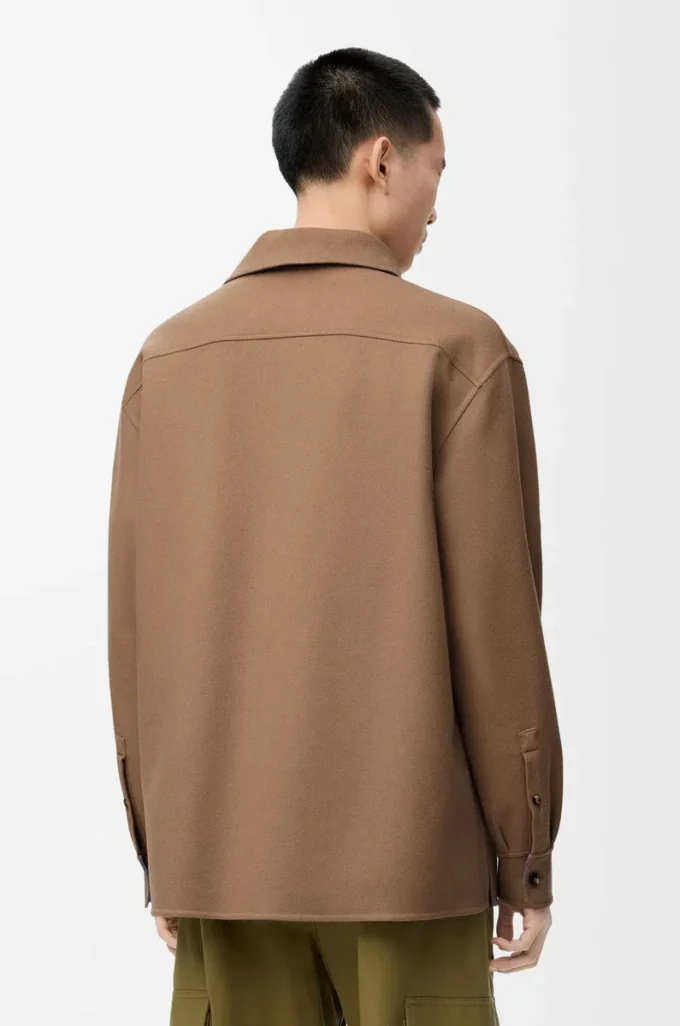 Overshirt in lana vergine e cashmere Camel/Blu