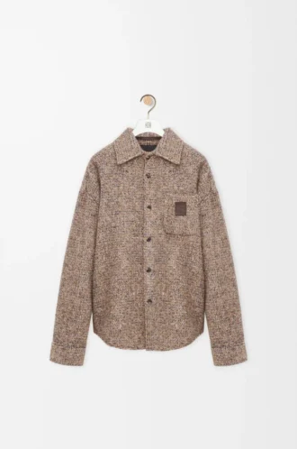 Overshirt in misto lana e lama Beige/Blu Melange