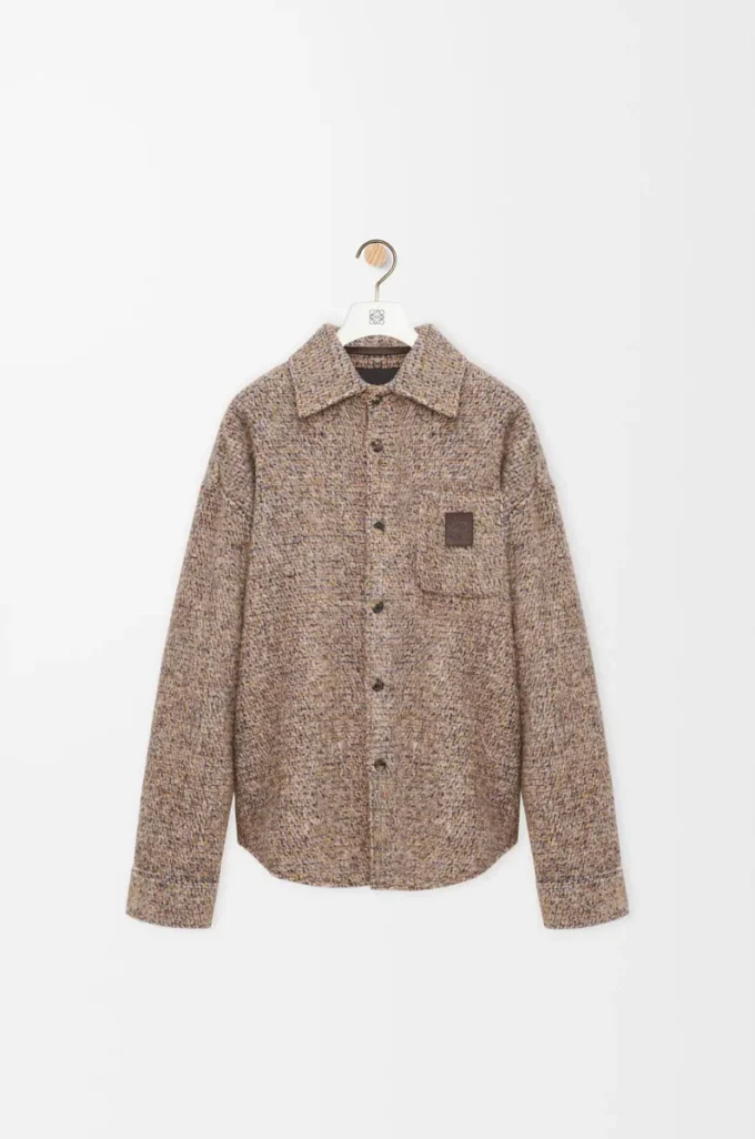 Overshirt in misto lana e lama Beige/Blu Melange