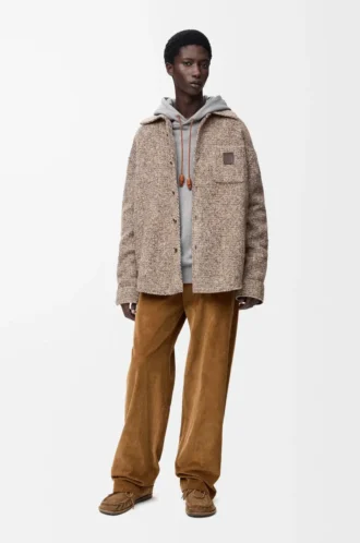 Overshirt in misto lana e lama Beige/Blu Melange