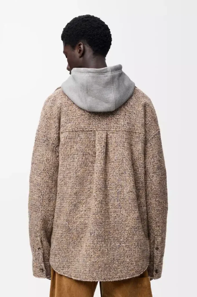 Overshirt in misto lana e lama Beige/Blu Melange