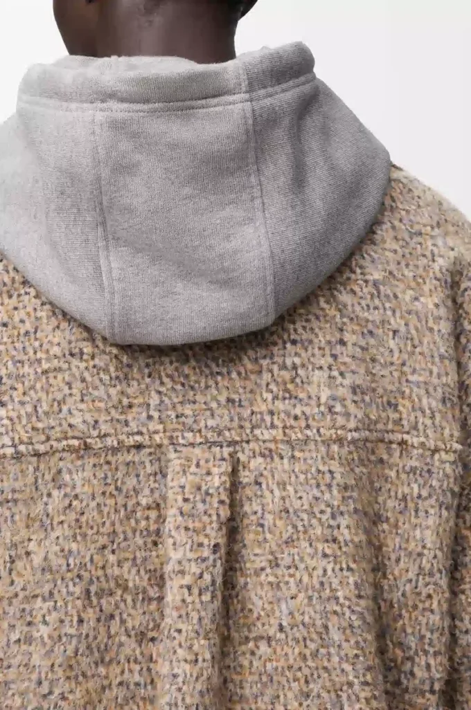 Overshirt in misto lana e lama Beige/Blu Melange