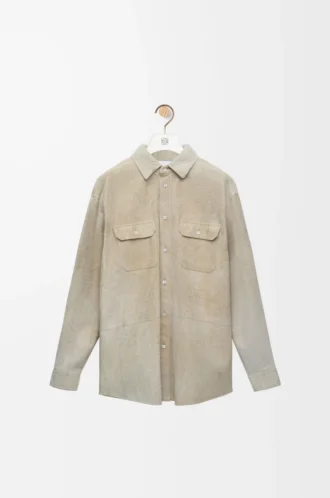 Overshirt in pelle di agnello scamosciata Bianca Overshirt in pelle di agnello scamosciata Bianca