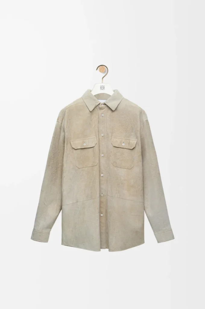 Overshirt in pelle di agnello scamosciata Bianca Overshirt in pelle di agnello scamosciata Bianca