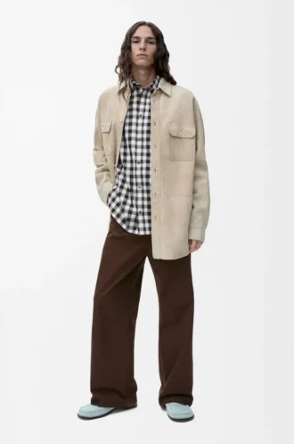 Overshirt in pelle di agnello scamosciata Bianca Overshirt in pelle di agnello scamosciata Bianca