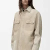 Overshirt in pelle di agnello scamosciata Bianca Overshirt in pelle di agnello scamosciata Bianca