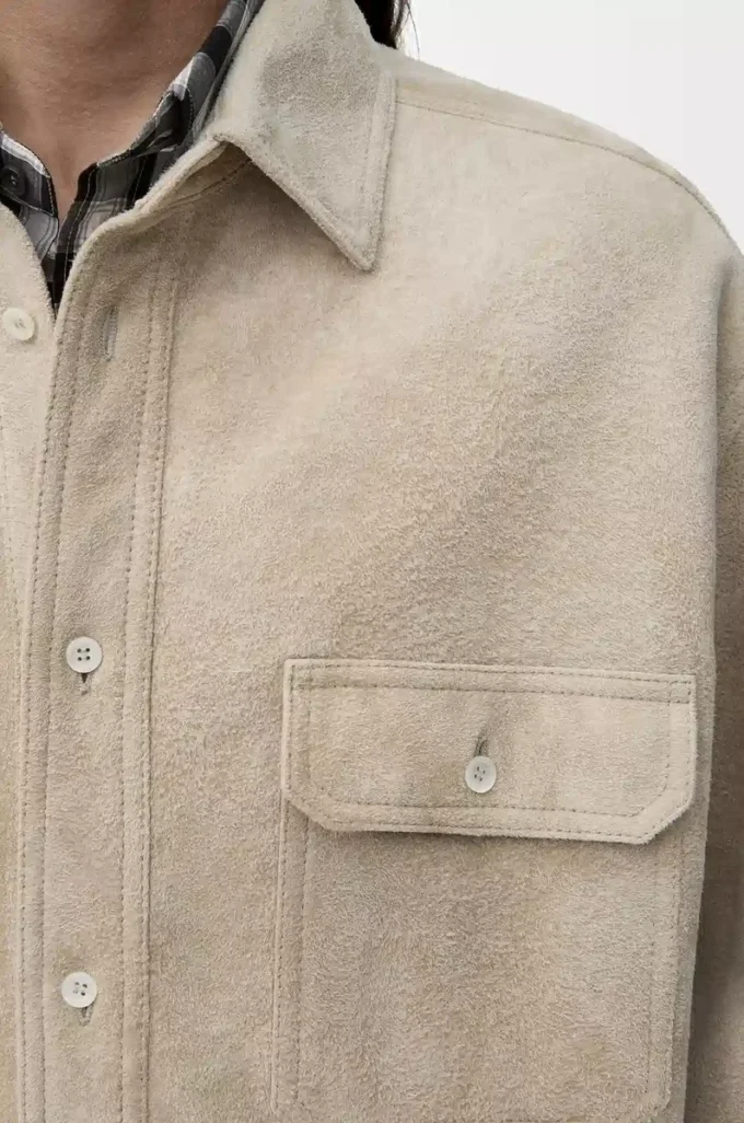 Overshirt in pelle di agnello scamosciata Bianca Overshirt in pelle di agnello scamosciata Bianca
