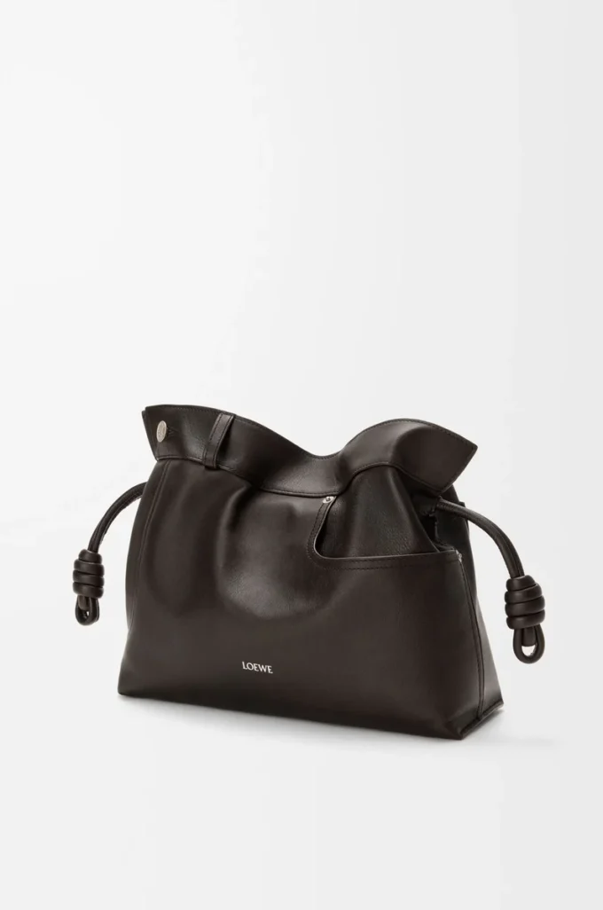 Panta medium Pochette Flamenco in pelle di vitello lucida Vintage Brown Panta medium Pochette Flamenco in pelle di vitello lucida Vintage Brown