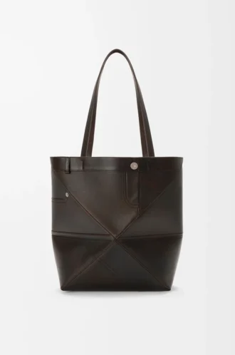 Panta medium Puzzle Fold tote in pelle di vitello lucida Vintage Brown
