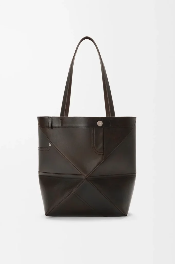 Panta medium Puzzle Fold tote in pelle di vitello lucida Vintage Brown Panta medium Puzzle Fold tote in pelle di vitello lucida Vintage Brown