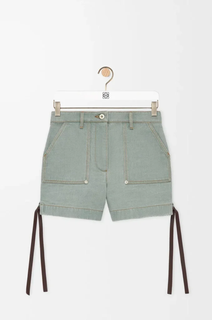Pantaloncini da lavoro in denim verde kaki