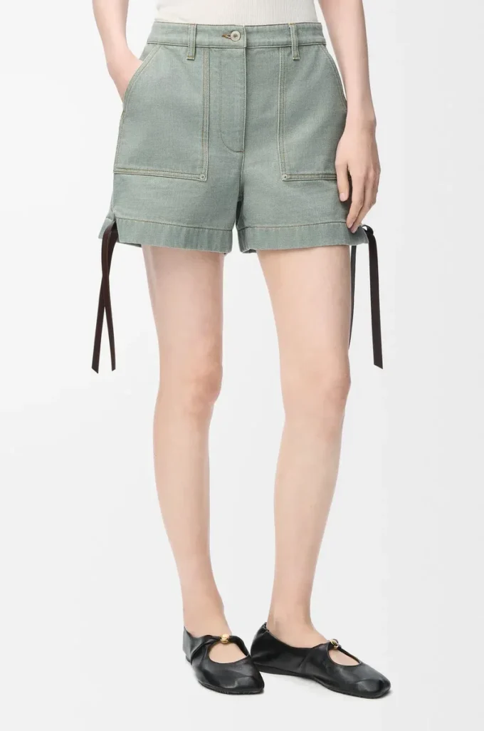 Pantaloncini da lavoro in denim verde kaki