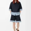 Pantaloncini in cotone blu navy scuro/azzurro Pantaloncini in cotone blu navy scuro/azzurro