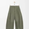 Pantaloni a barilotto in cotone e seta Verde kaki